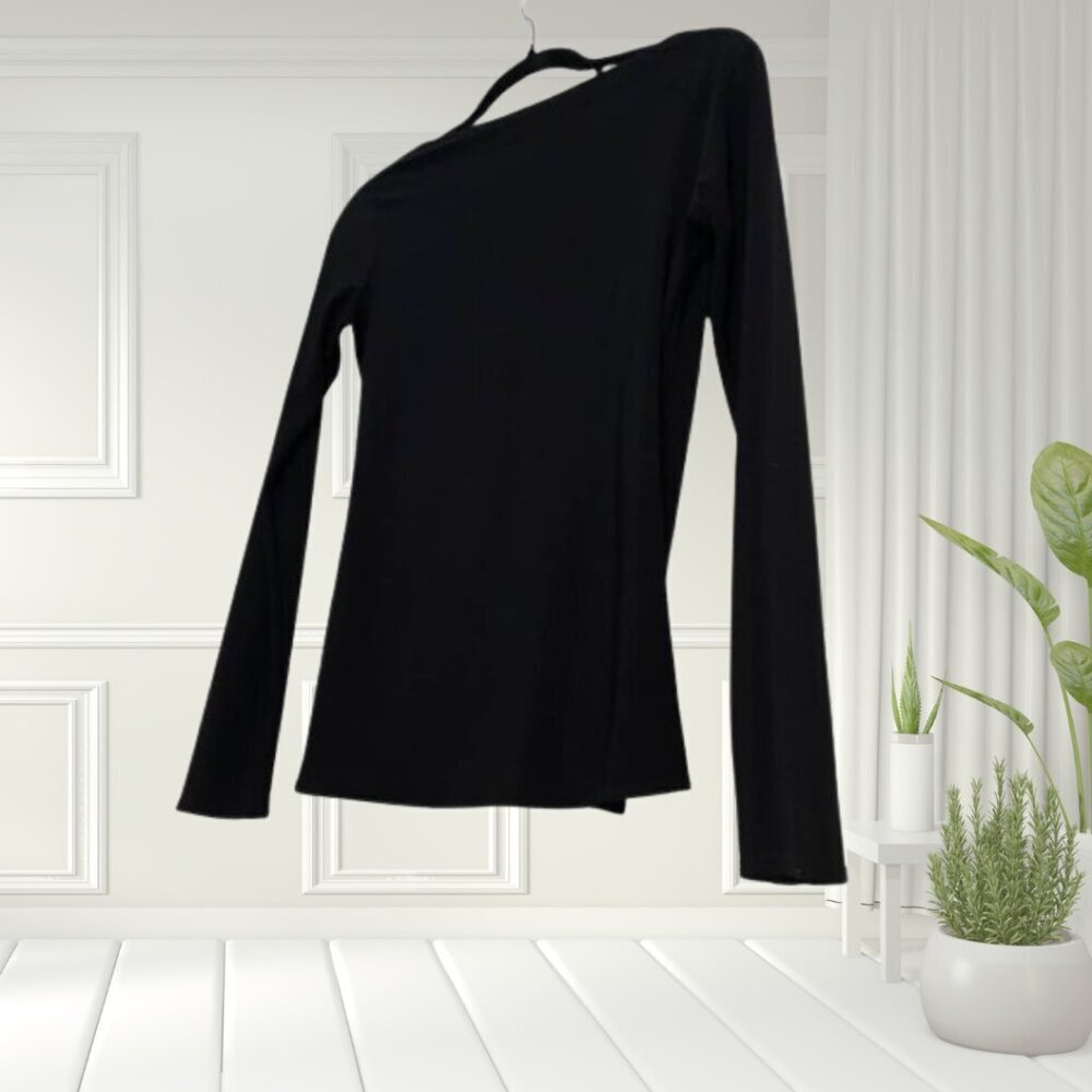 Black Long Sleeve Wrap Top with Decorative Hoop – Size S, Partial Cami Insert - Picture 7 of 10